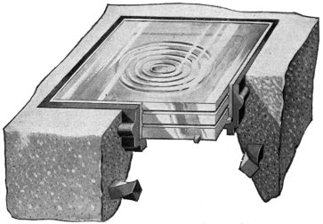Cut-Away View of 3-Way Armored Glass, Showing Shield Embedded in Concrete