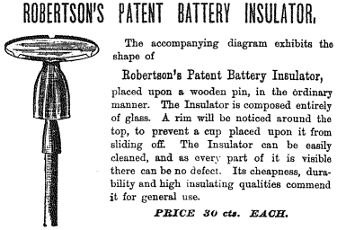Robertson's Patent Battery Insulator (Tillotson catalog ad)