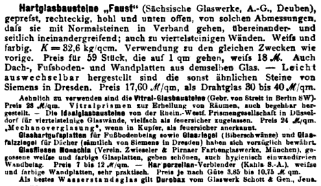 Glass bricks in H&uuml;tte, 1920
