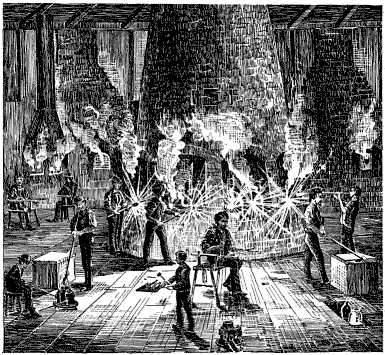 Reproduction of an early glass furnace from a Whitall Tatum catalogue of 1879
