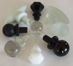Group of black/white/clear Overmyer glass drawer knobs