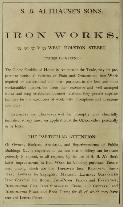 S. B. Althause & Sons Iron Works ad, Trow's New York city directory, 1863, p32