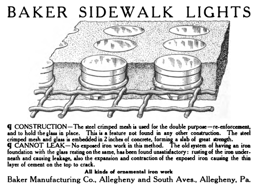 Baker Sidewalk Lights ad from 1907 Exhibition