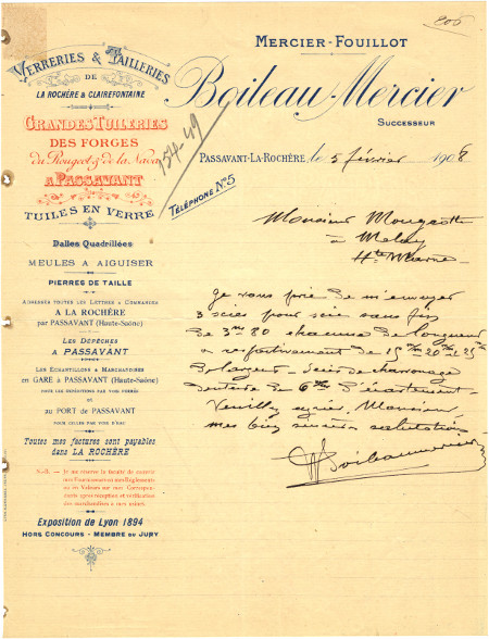 1908 Letter from Boileau-Mercier