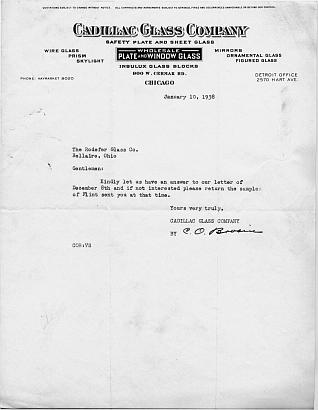 1938 Letter to Rodefer Glass Co