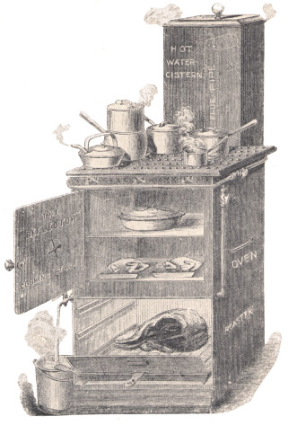 Reproduction from an old catalogue of the Reflector Gas Cooking Stove, 1875