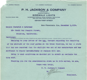 1918 P. H. Jackson to Dietrich & Leistner re Hotel Stockton
