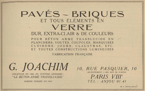 G. Joachim and Co ad in Beton Armé, Nº329, July 1935