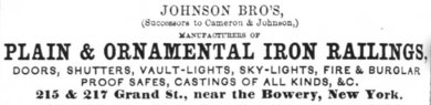 Johnson Brothers ad in Trow's New York City Directory of 1871