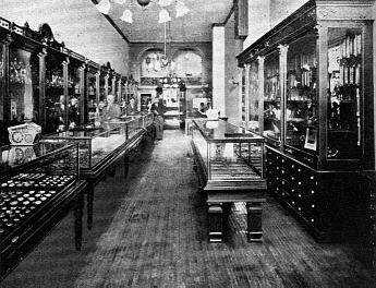 Interior of the store of Keil & Hettich (Watchmakers and Jewelers) showing effect of Luxfer Prisms