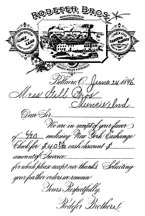 1896 Receipt to Gill Bros. from Rodefer Glass Company