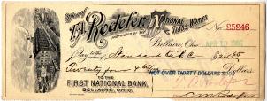 T. A. Rodefer (National Glass Works) check to Standard Oil Co.