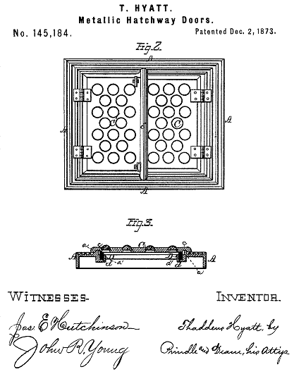 145,184 &middot; Hyatt &middot; Improvement in Metallic Hatchway-Doors
