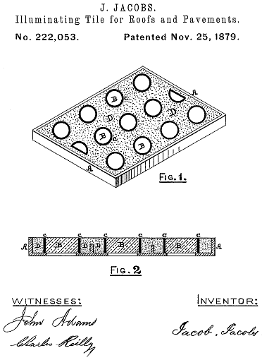 222,053 &middot; Jacobs &middot; Improvement in Illuminating-Tiles for Roofs and Pavements