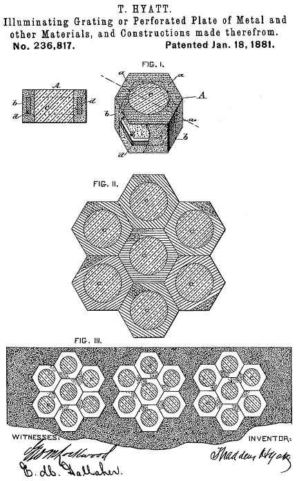 236,817 &middot; Hyatt &middot; "Illuminated-Grating or Perforated Plate of Metal and other Materials, and Constructions made therefrom