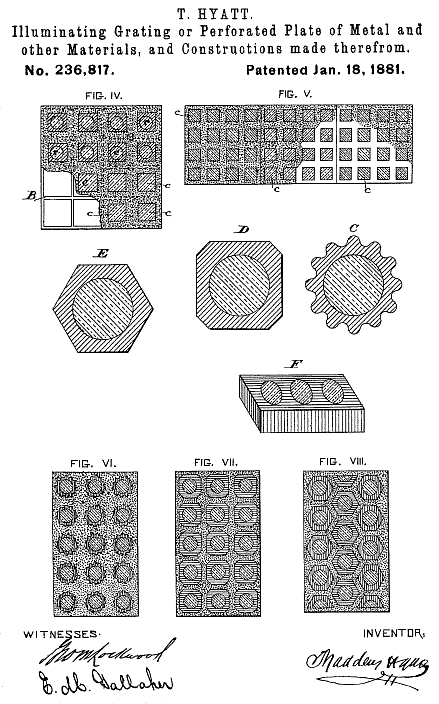 236,817 &middot; Hyatt &middot; "Illuminated-Grating or Perforated Plate of Metal and other Materials, and Constructions made therefrom
