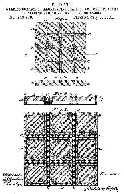 243,779 &middot; Hyatt &middot; Walking-Surface of Illuminating-Gratings Employed to Cover Openings to Vaults and Underground Spaces