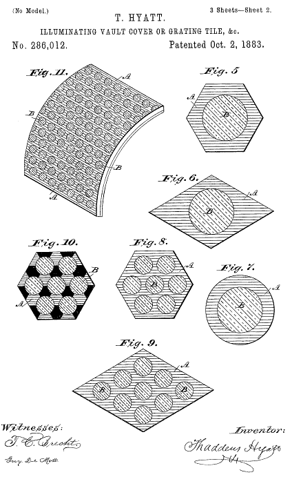286,012 &middot; Hyatt &middot; "Illuminating Vault-Cover or Grating-Tile, &c.