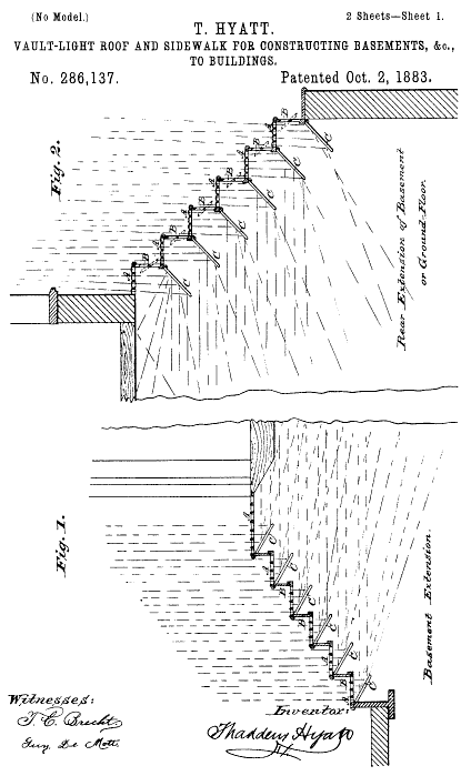 286,137 &middot; Hyatt &middot; "Vault-Light Roof and Sidewalk for Constructing Basements, &c., to Buildings