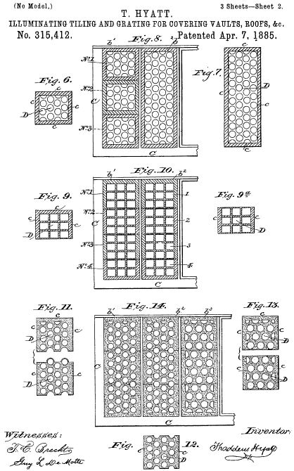 315,412 &middot; Hyatt &middot; Illuminating Tiling and Grating for Covering Vaults, Roofs, &c.