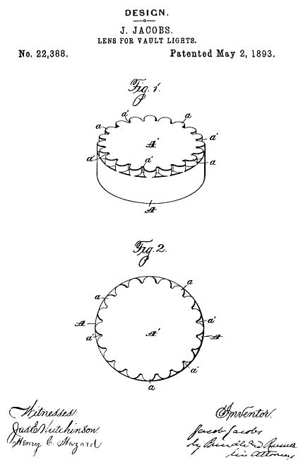 D22,388 &middot; Jacobs &middot; Design for a Lens for Vault-Lights