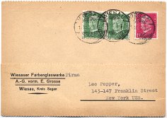 1930 Postcard from Wiesauer Farbenglaswerke to Leo Popper & Sons (front)