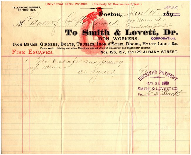 Smith & Lovett bill to Rogers · 1900