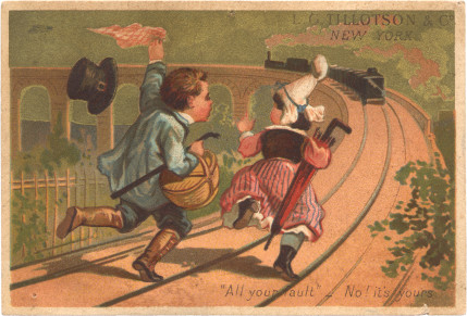 L. G. Tillotson trade card (All your fault) front